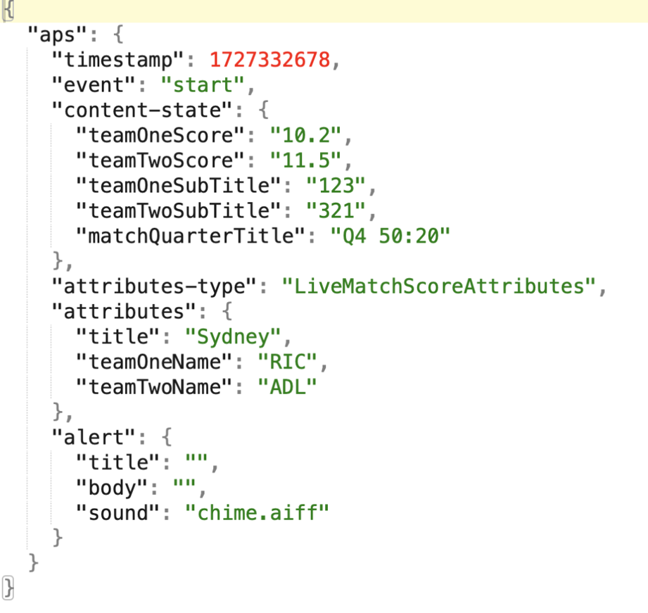 Start activity payload